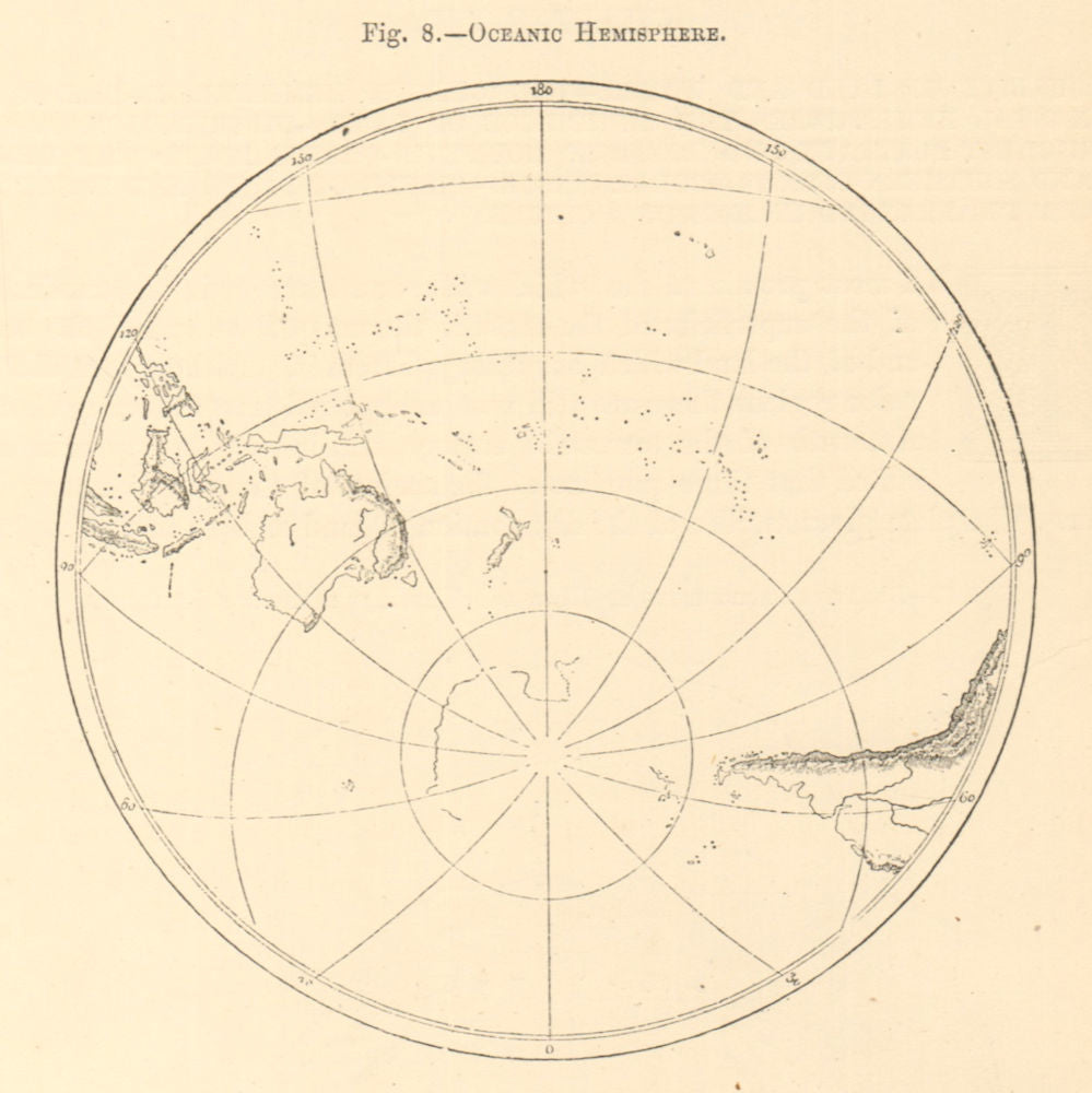 Oceanic Hemisphere. World. Antarctic South Pole. Sketch map 1886 old